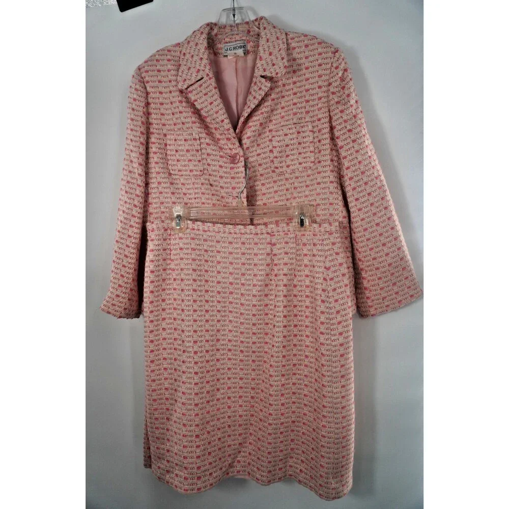 J.G. Hook Women 16 Pink Tweed Vintage Barbie CorpcorePlaid Blazer & Pencil Skirt